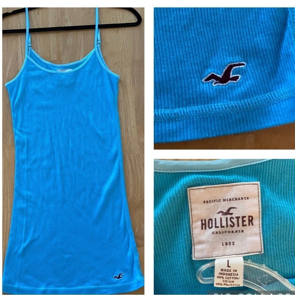 Hollister Tank Top Womens Large Ribbed Blue Mini Bodycon Adjustable Strap‎